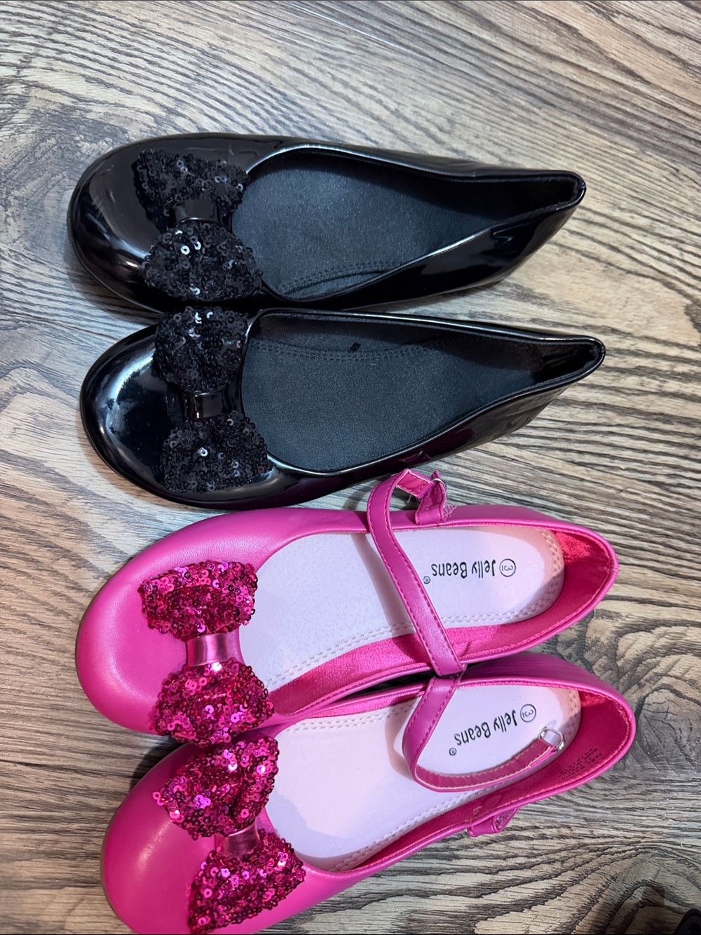 Jelly Beans Girls Sequin Bow Mary Janes - Hot Pink & Black